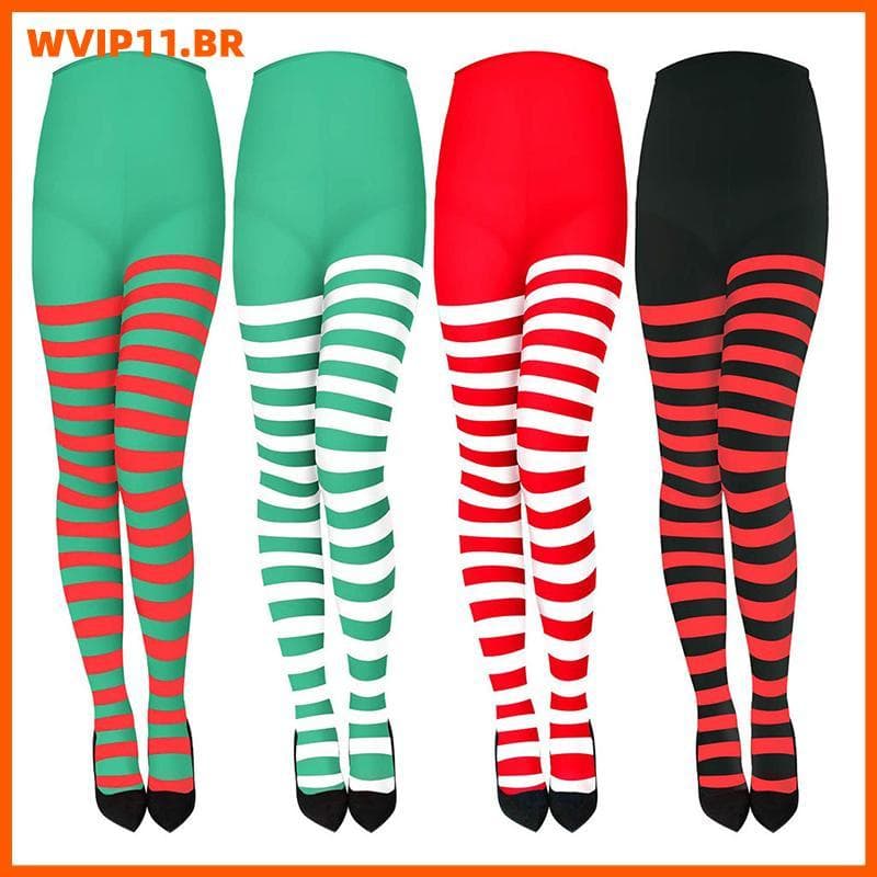 WVIP Mulheres Meias Listradas De Natal Comprimento Total Coxa Altas Fantasia Cosplay BR