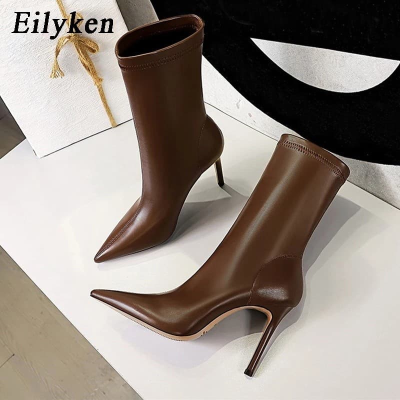 Botas Eilyken de Primavera em Couro PU Macio de Alta Qualidade para Mulheres, Sapatos de Salto Fino com Bico Fino, Moda