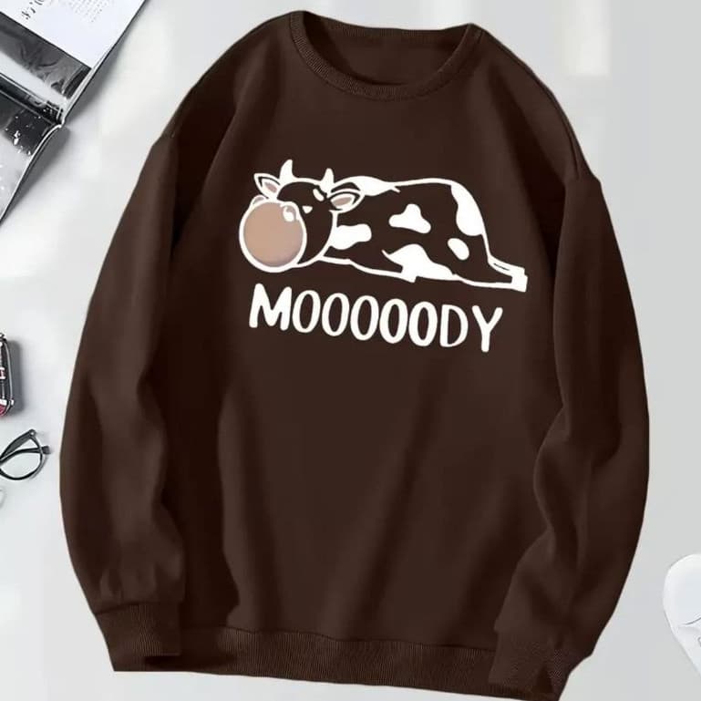 Moletom Careca Vaca Mooooody Gola Redonda Casaco Feminino Masculino Flanelado Unissex Inverno Blusa De Frio