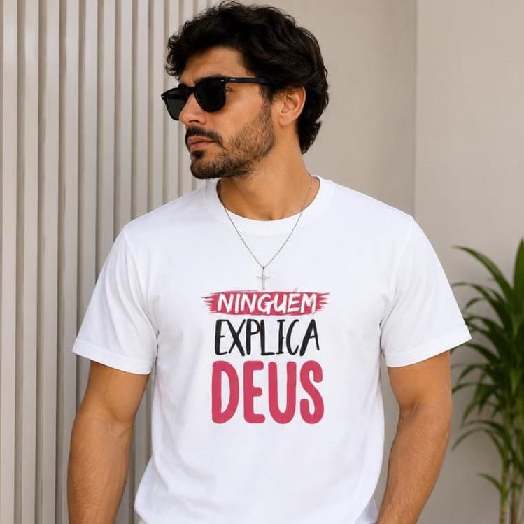 Camiseta Masculina Cristã Ninguém Explica Deus 100% Algodão Estampa Gospel Unissex