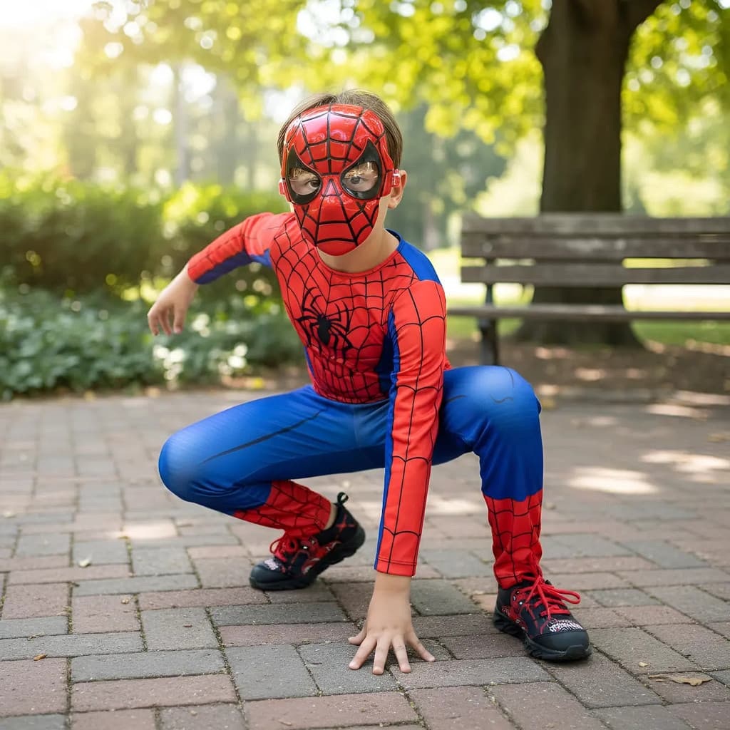 Fantasia Homem aranha Infantil Longa PREMIUM COMPLETA COM Enchimento 3D Máscara DE PLASTICO