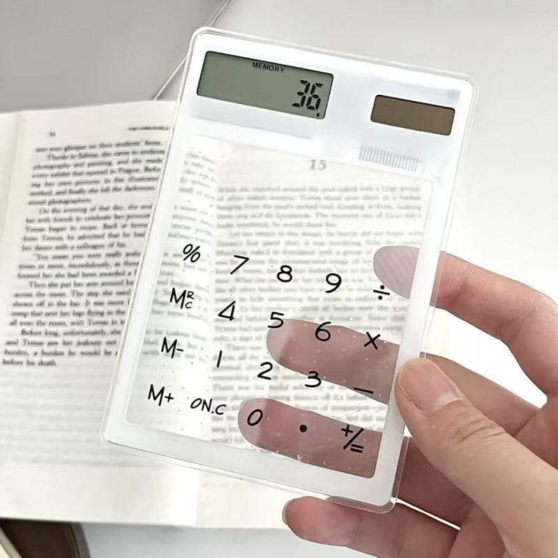Ins calculadora eletrônica transparente simples e elegante de alta aparência, Display LED de 8 bits, carregamento Solar