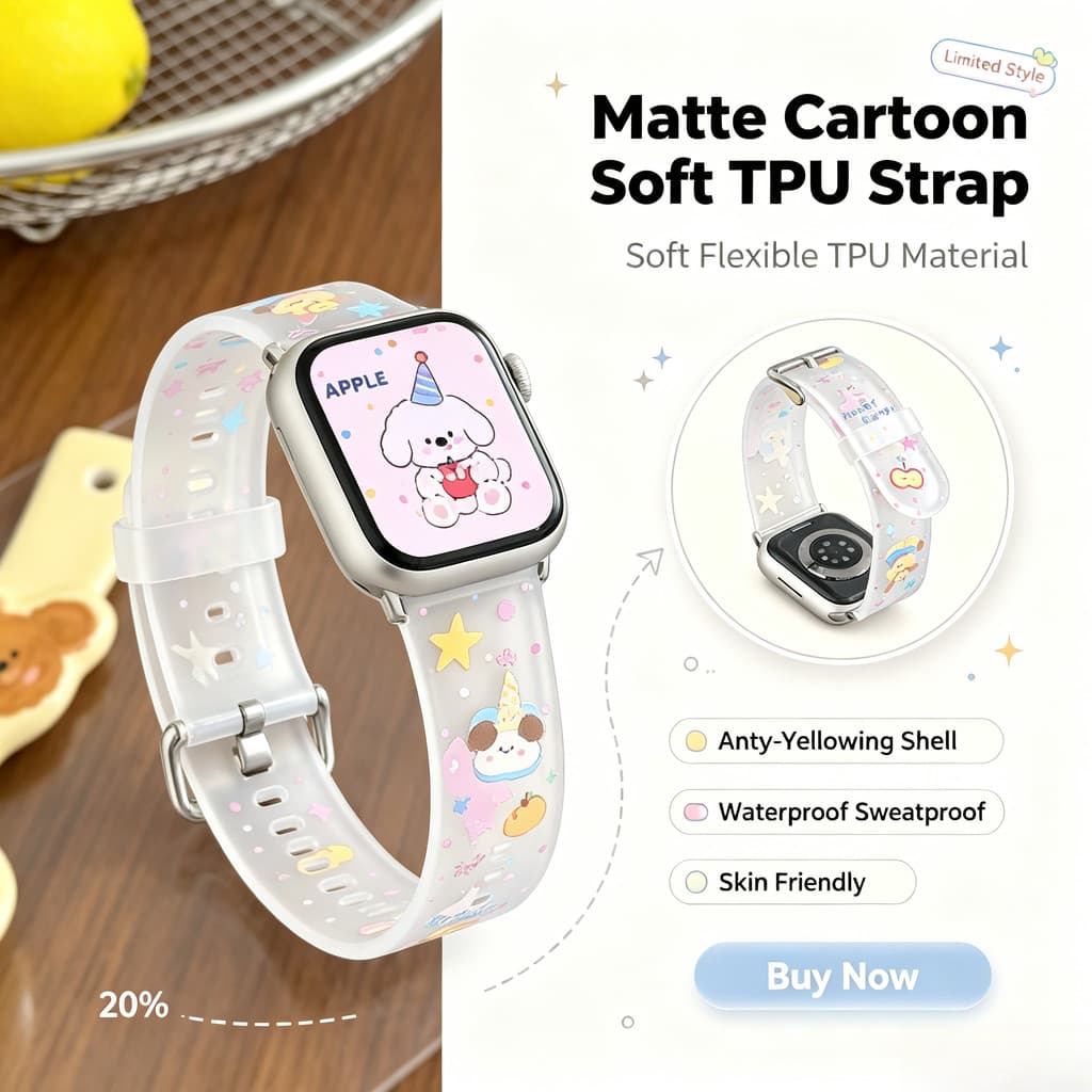 Pulseira Macia Divertida De Cachorrinho Estrela De Desenho Animado Para iWatch Series 11 10 9 8 7 6 5 SE 4 3 42mm 46mm 4