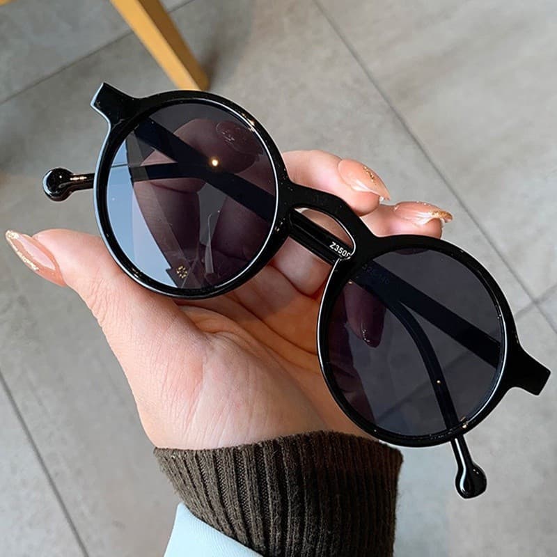 Óculos De Sol Redondos Retro Femininos Clássico Vintage Pequena Moldura Black Driving Eyewear