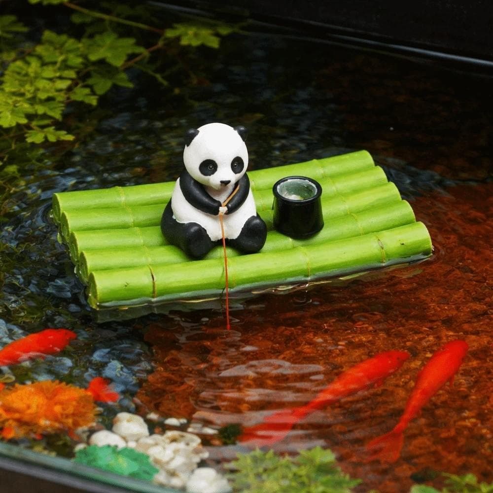 Decoração De Jangada De Bambu Para Aquário , Pesca De Panda Flutuante Automática Realista , Mini Artesanato De Paisagism
