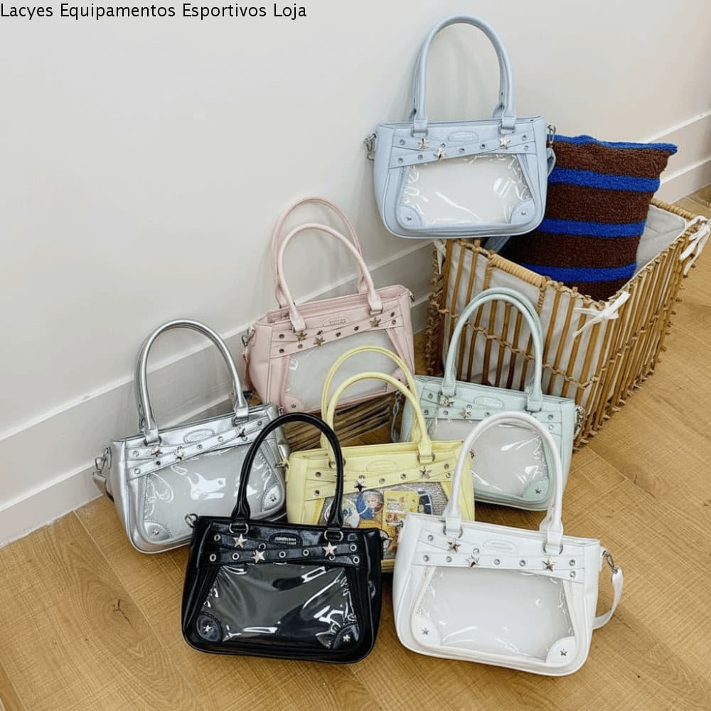 LACYES Star Itabag, bolsa Harajuku Ulzzang Ita, bolsa de ombro de Nylon transparente, estilo PVC Y2K de cor sólida