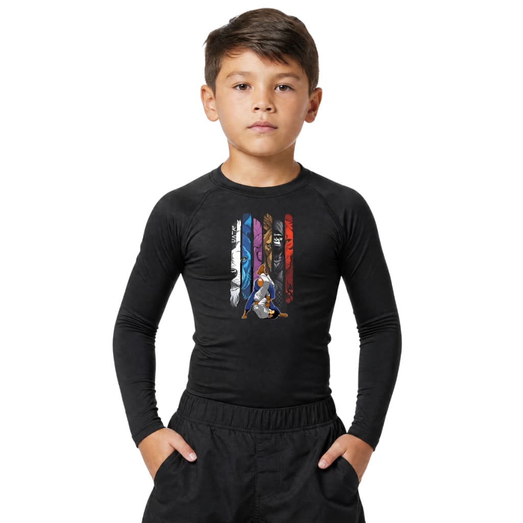 Camisa Rash Guard Manga Longa Infantil Proteção Solar fator 50+ Jiu Jitsu MMA Muay Thay Esportes - P M G