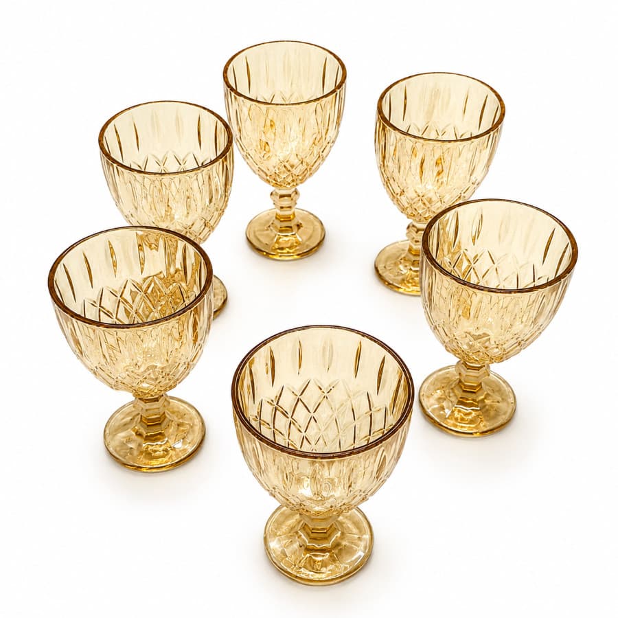 Jogo 6 Taças de Vidro Âmbar 340ml Linha Quartzo Em Casa Tem | Taças para Água, Suco, Vinho e Drinks