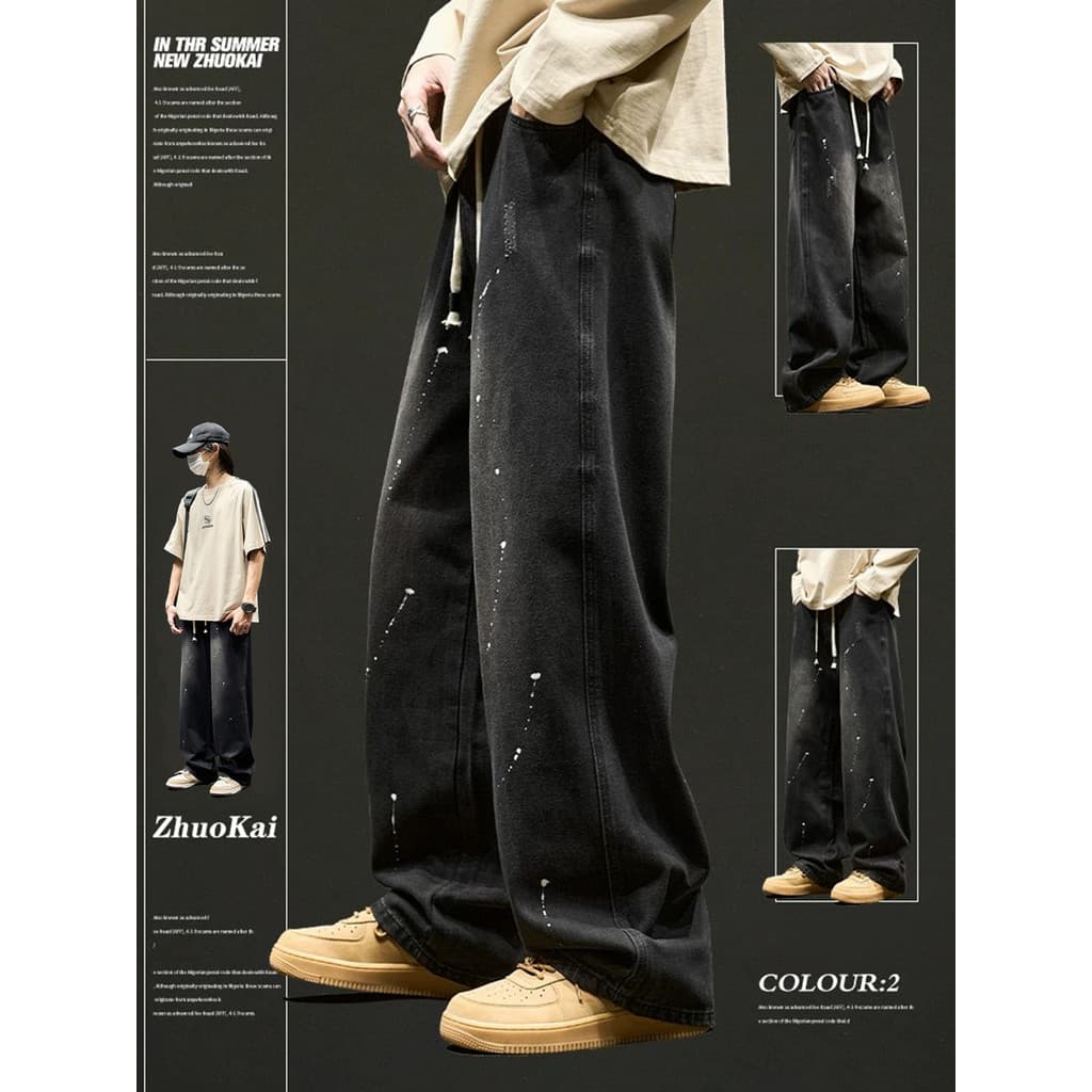 Estilo americano calças de brim retas masculinas primavera outono estilo rua Wear rufião bonito meninos lavado perna lar