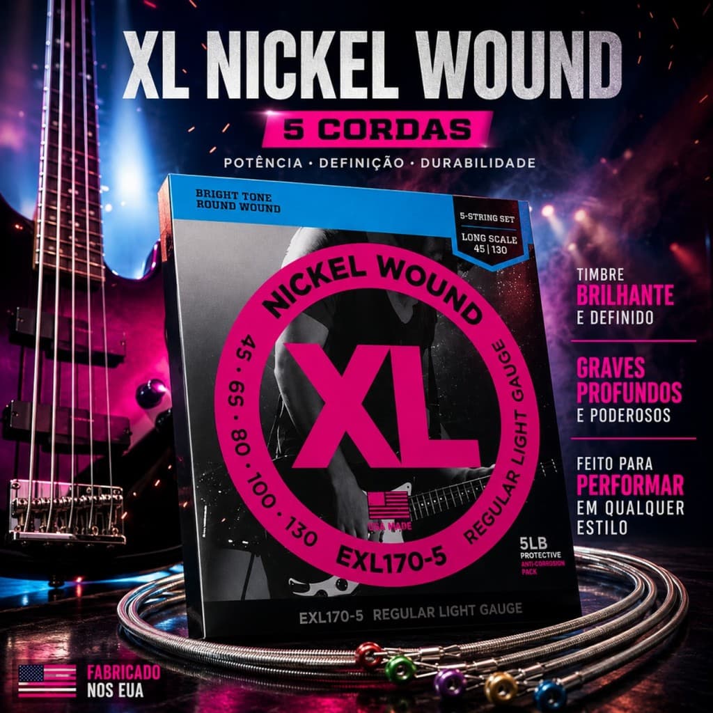 Encordoamento Contra Baixo 4 Cordas 045/130 Exl170-5 Encordoamento Nickel Wound