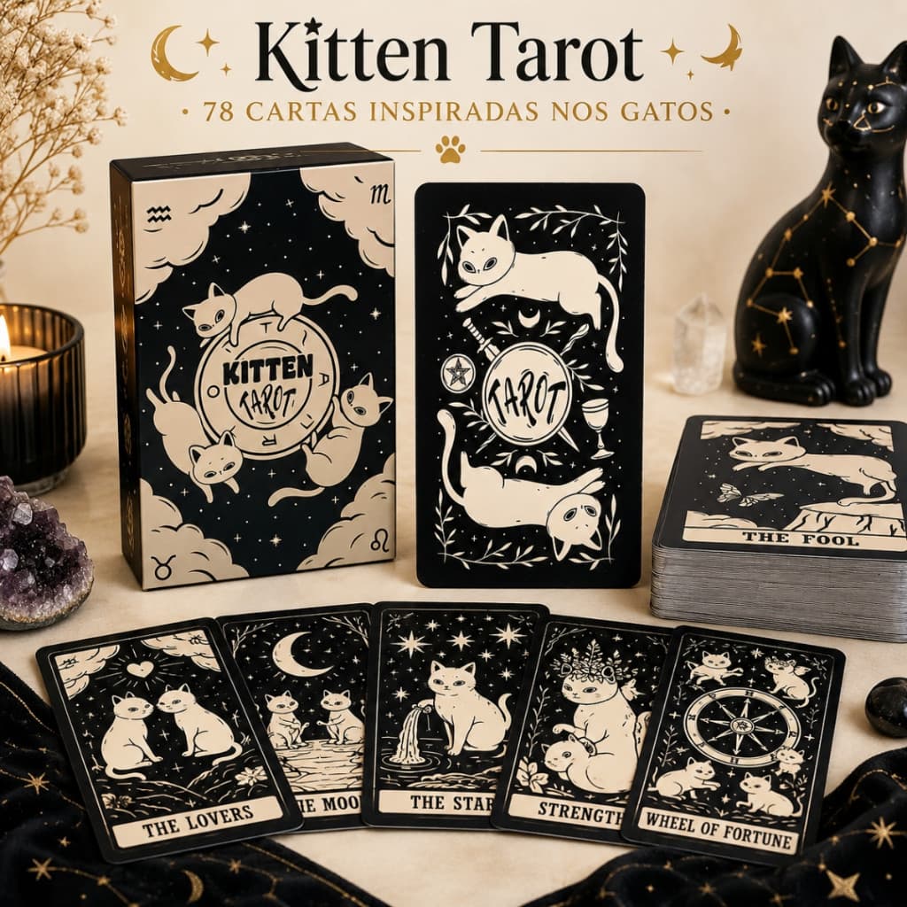 Baralho Tarot de Gatinhos Kitten Tarot 78 Cartas Deck Completo Estilo Rider Waite Presente