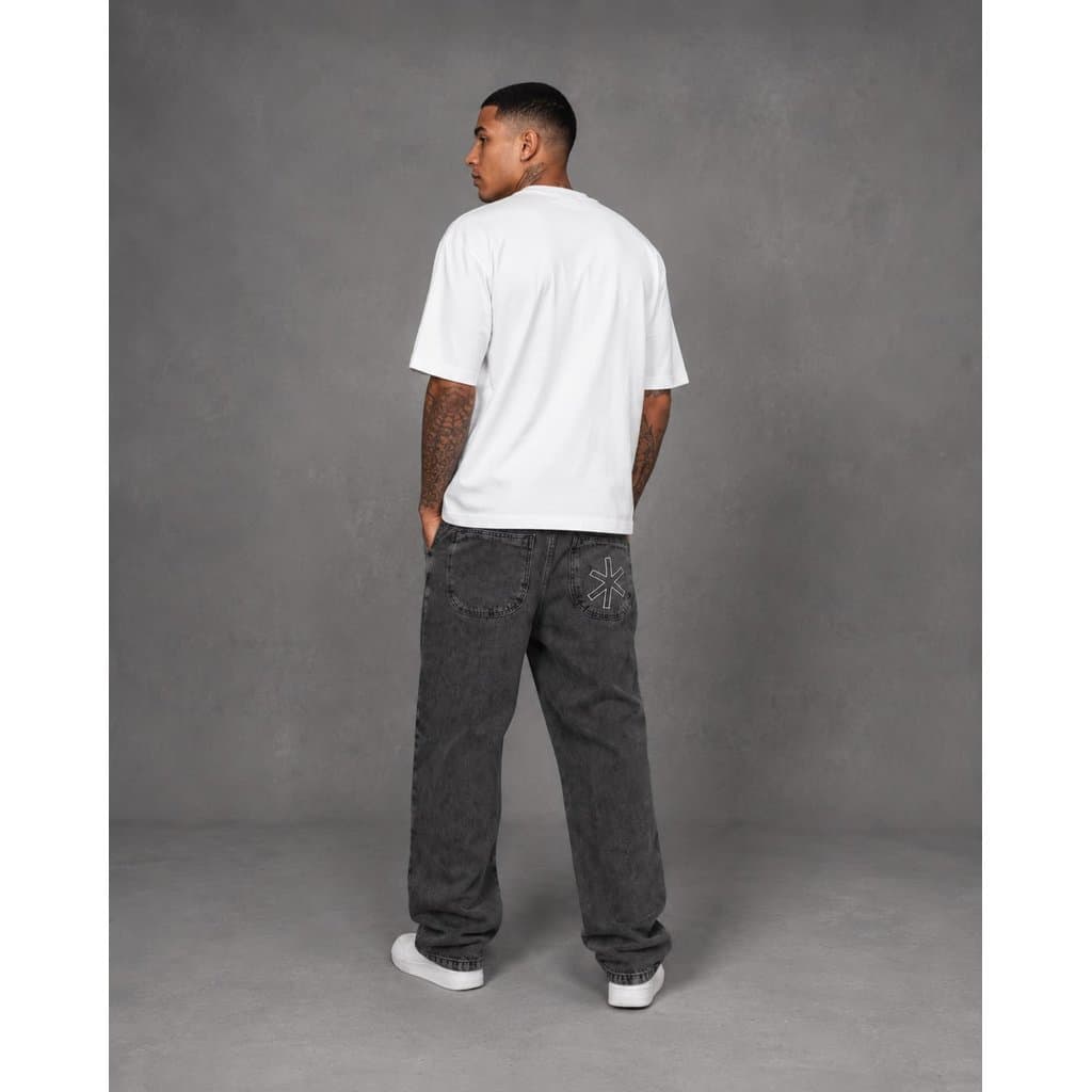 Calça Jeans Fire Apparel Reta Premium Star Lettering Cinza Estonado