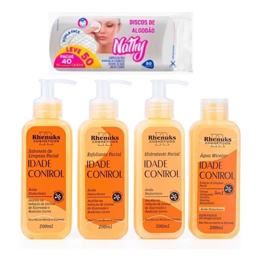 Kit Skin Care Anti Idade Com 4 Peças + Algodao