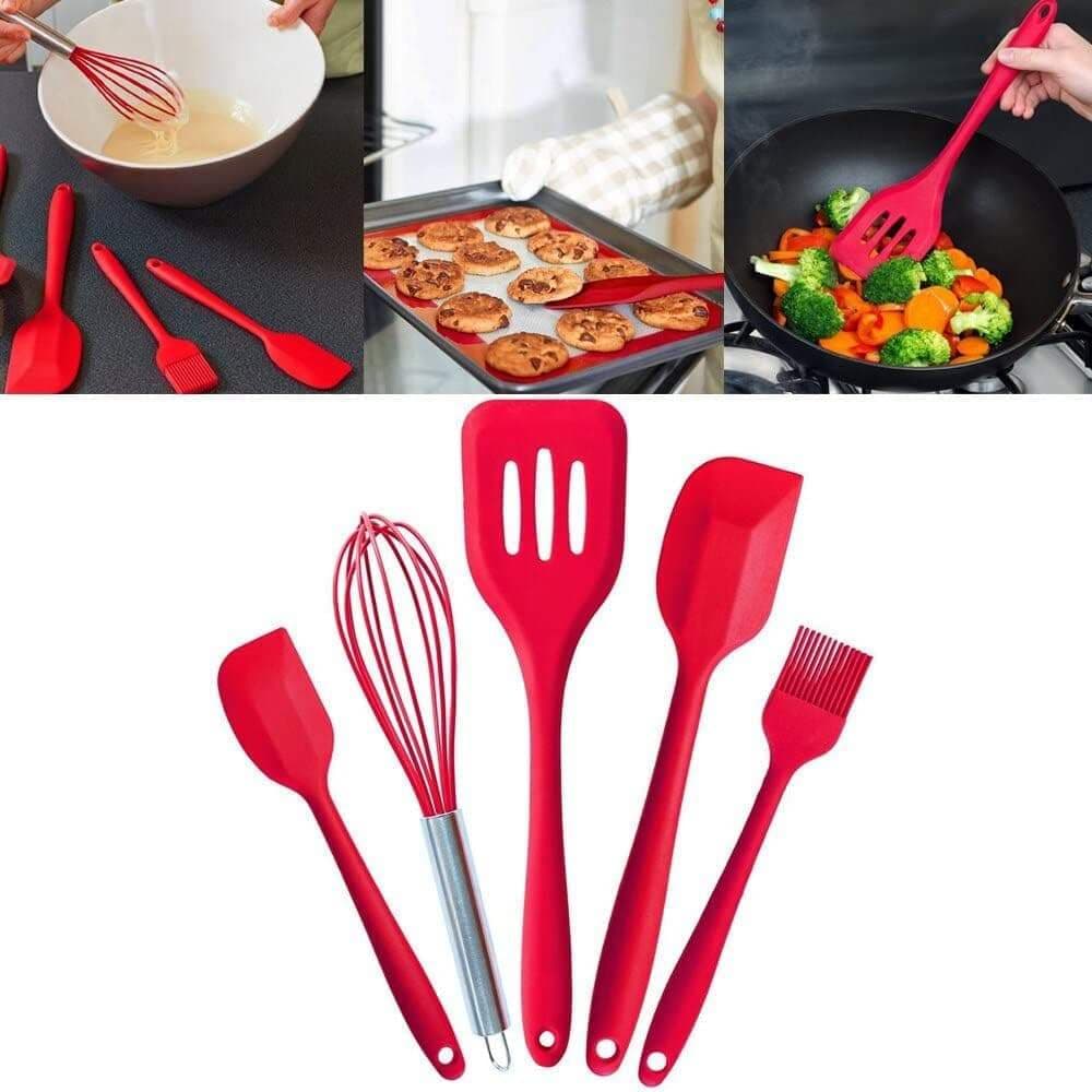Conjunto de Utensílios Culinários de Silicone, Composto por 5 Ferramentas para Assar e Cozinhar no Dia a Dia