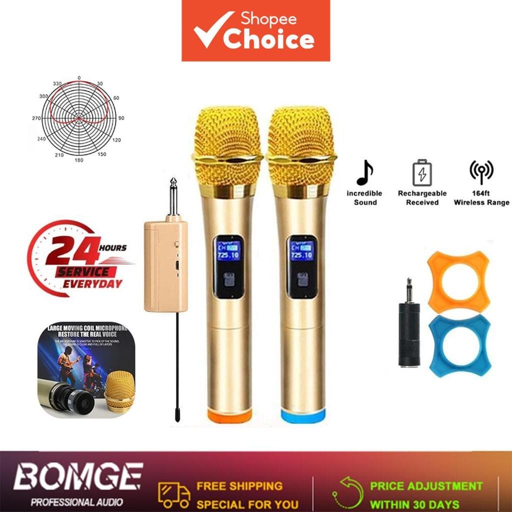 BOMGE Microfone de Mão Sem Fio UHF, Recarregável, Alcance de 50m (164 pés), Microfone de Diafragma Grande, Elite