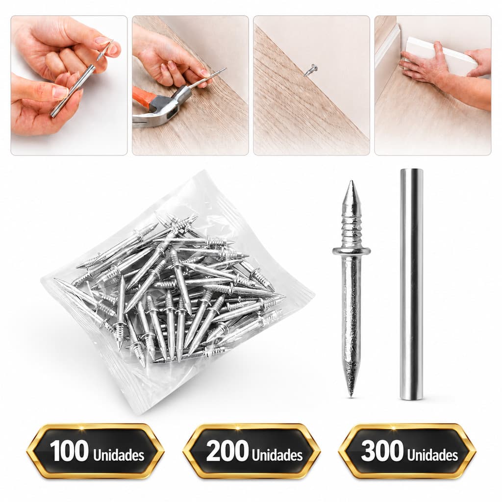Kit Prego para Rodapé de Madeira MDF Invisível Parafuso Instalação Acabamento Sem Furos Alta Fixação
