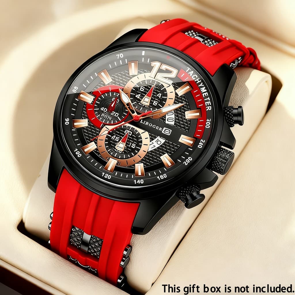 Relógio de Pulso Masculino Casual de Quartzo, Pulseira de Silicone, Mostrador de Data - Relógio Elegante para Traje Casu