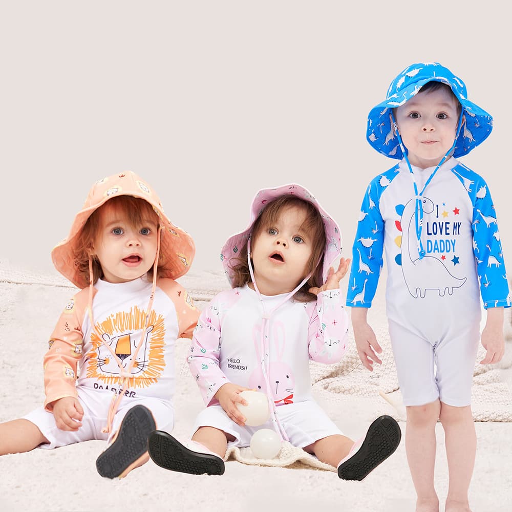 Bebê Menina Dos Desenhos Animados Impressão Maiô De Uma Peça Com Zíper Floral Plissado Criança Praia Roupa 1-7Years