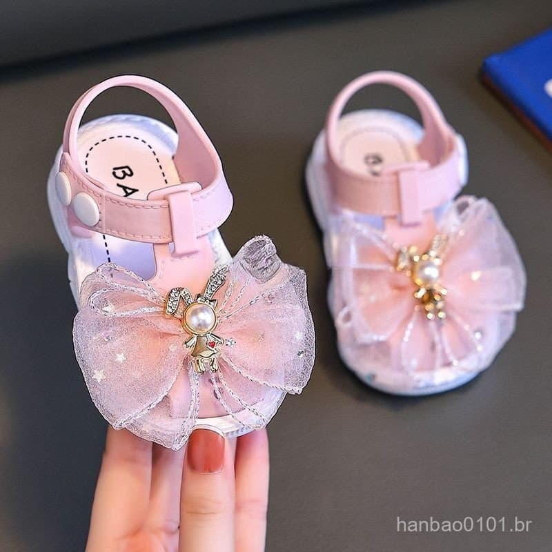 Sandálias Para Bebês Meninas Com Dedo Redondo Do Pé Moda Arco De Malha 0-3 Anos Toddler Kids Cute Bunny Soft Soles Non-s