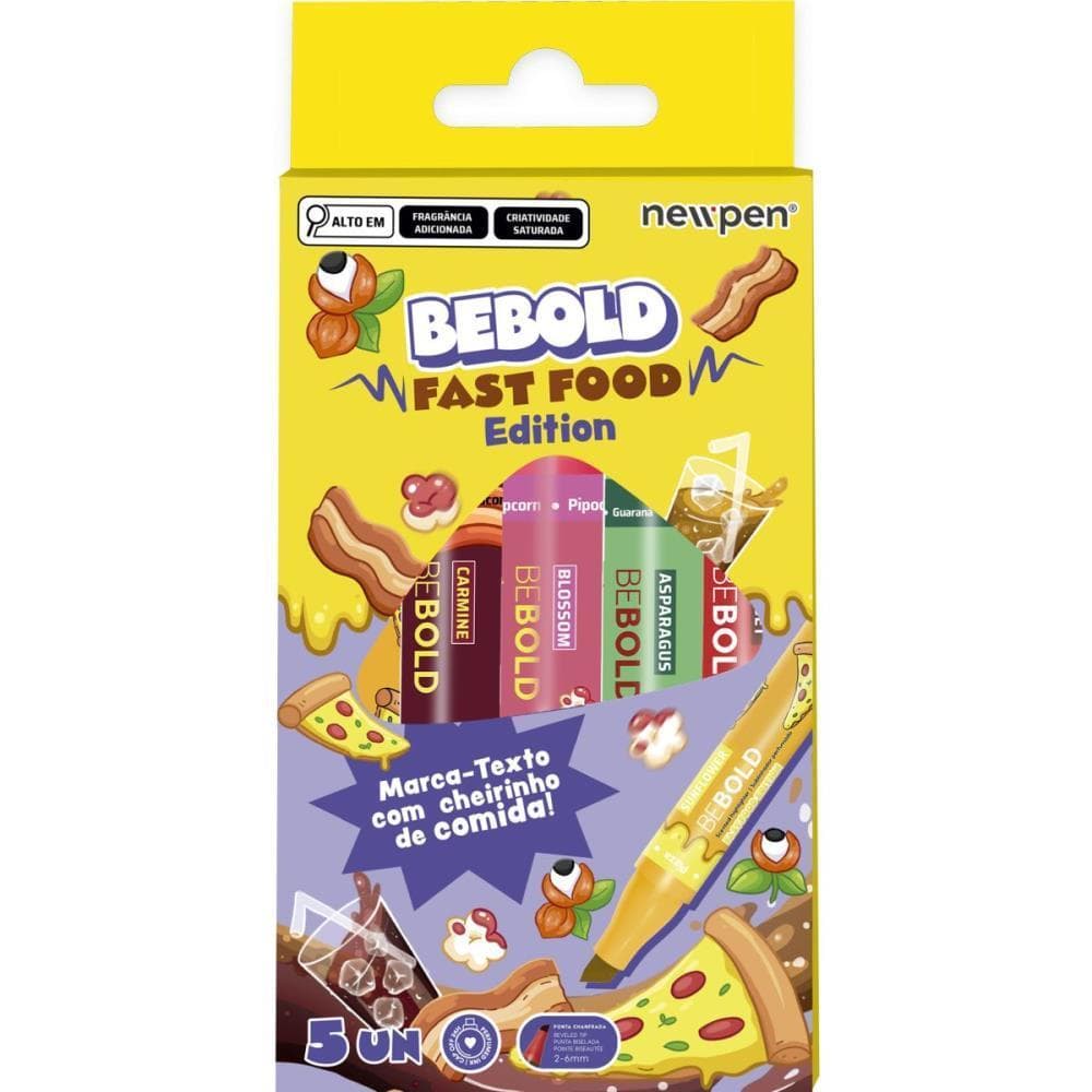 Caneta Marca Texto Bebold FAST Food C/5 Cheirinho Estojo