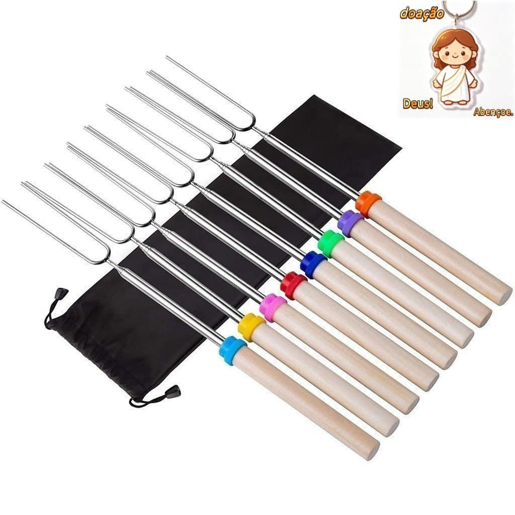 4/8 espetos de madeira para assar marshmallows, espetos retráteis para churrasco, adequados para acampamento.