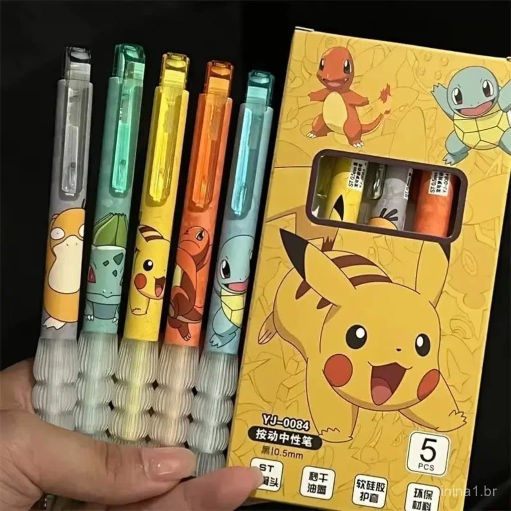 KIT 5 CANETAS TEMÁTICAS POKEMON| MATERIAL ESCOLAR| PRESENTES INFANTIS CRIATIVOS|LEMBRANCINHA