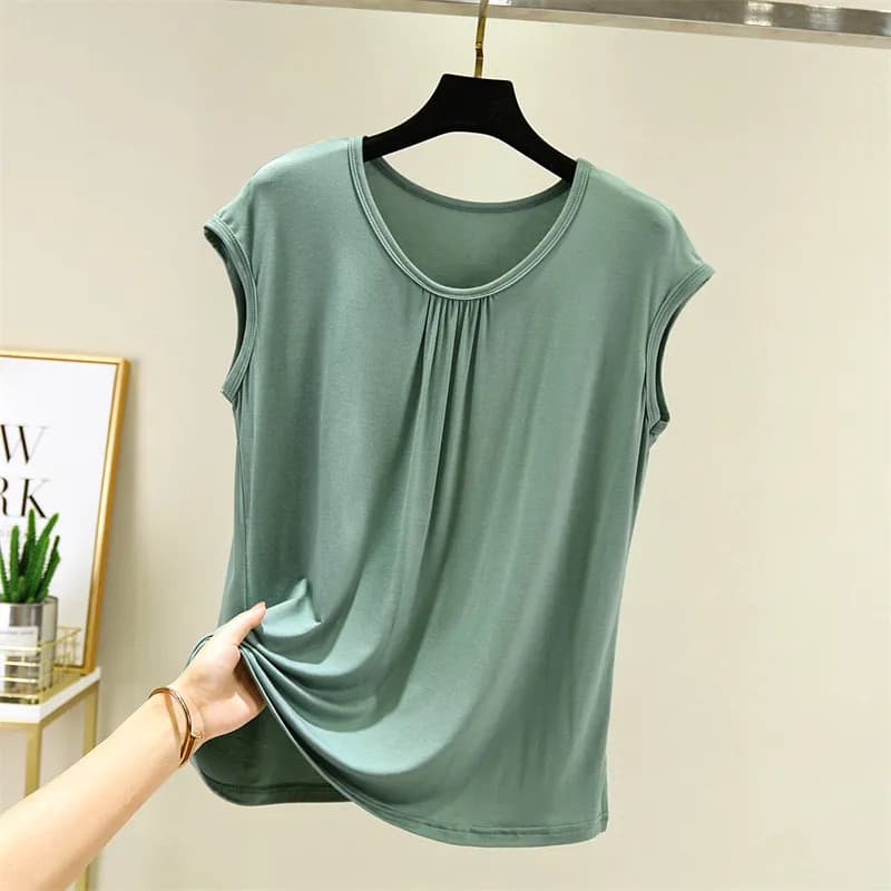 Mãe usar colete modal verão estilo fino velha senhora avó feminino solto Anti-transparente modal tamanho grande topo