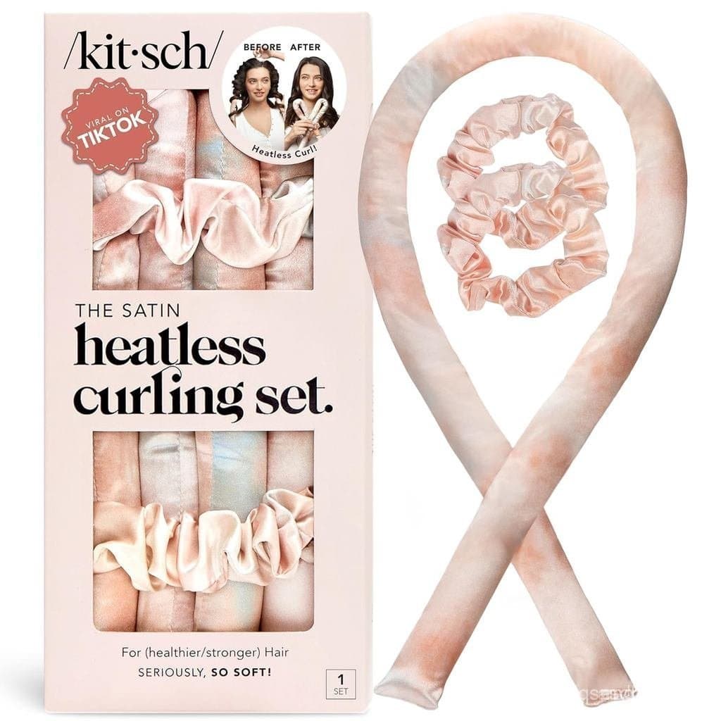 Conjunto de Curling Sem Calor Kitsch Satin – Curling sem calor, inclui uma haste de curling de 34 polegadas e 2 faixas e