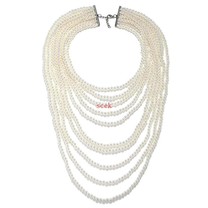 scek Colar Pérolas Corrente Elegante Corporal Joias Multicamadas
