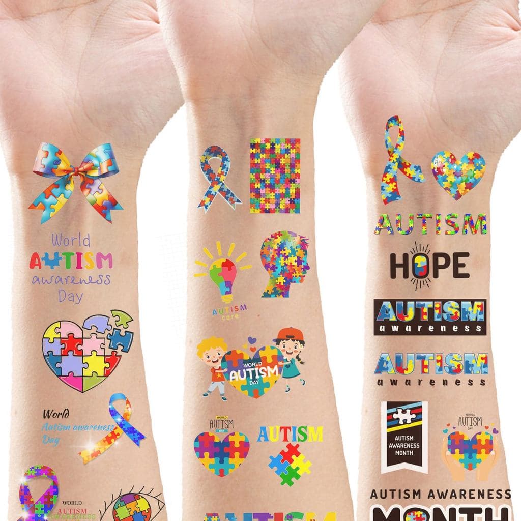 224 Peças de Tatuagens Temporárias com Laço de Conscientização sobre Autismo - Suprimentos Inspiradores para Festas de A