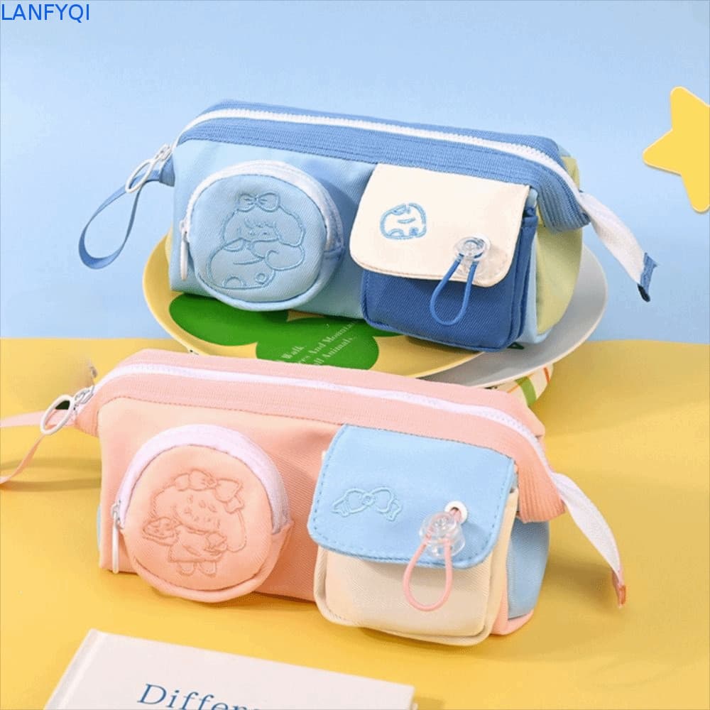 Bolsa De Lápis LANFYQI , Estojo Simples De Alta Cor , Papelaria Multifuncional De Grande Capacidade De Desenho Animado