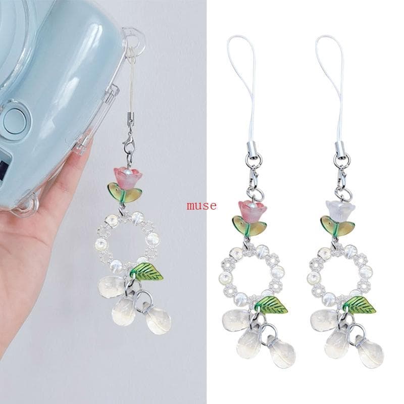 muse Pequena Flor Waterdrop Pingente Telefone Charme Alça De Corrente Saco Decoração Colhedores
