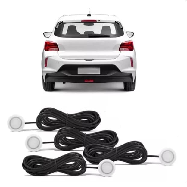 Sensor de Estacionamento 22mm Cor Branca Auxiliar de Ré Automotivo com Display e Alerta Sonoro