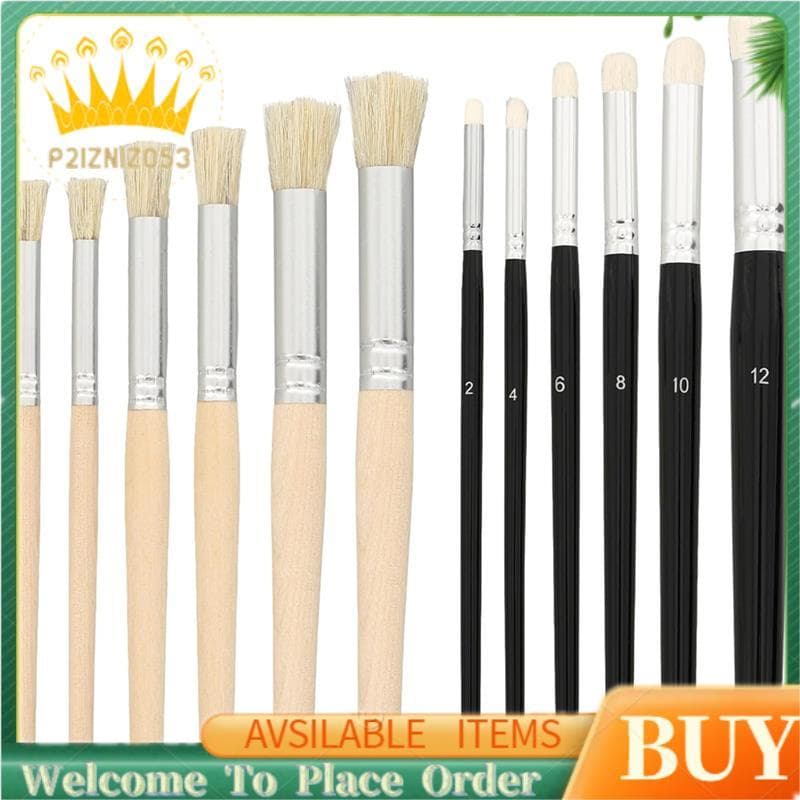 12pçs Pintura Em Miniatura De Pincel Seco , Redondo , Pincéis De Estêncil Para , Conjunto De , Modelo
