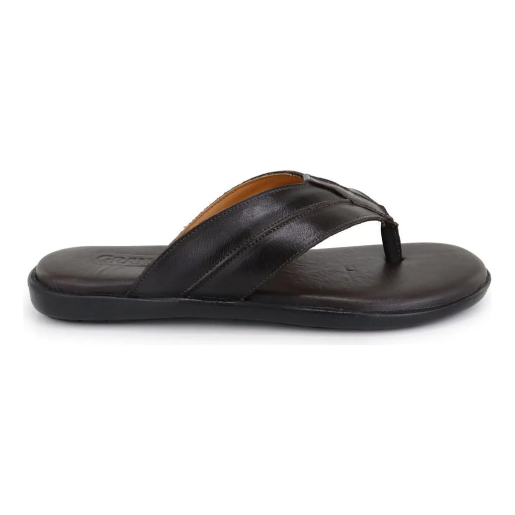 105GRA-Chinelo Masculino em couro forrado sola borracha