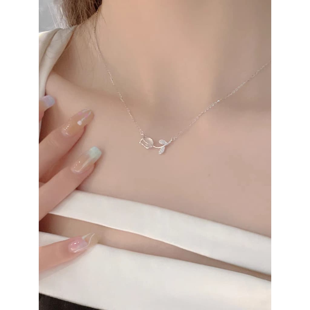 999 prata pura branco calcedônia tulipa colar feminino luz luxo nicho não-desbotamento namorada presente de aniversário