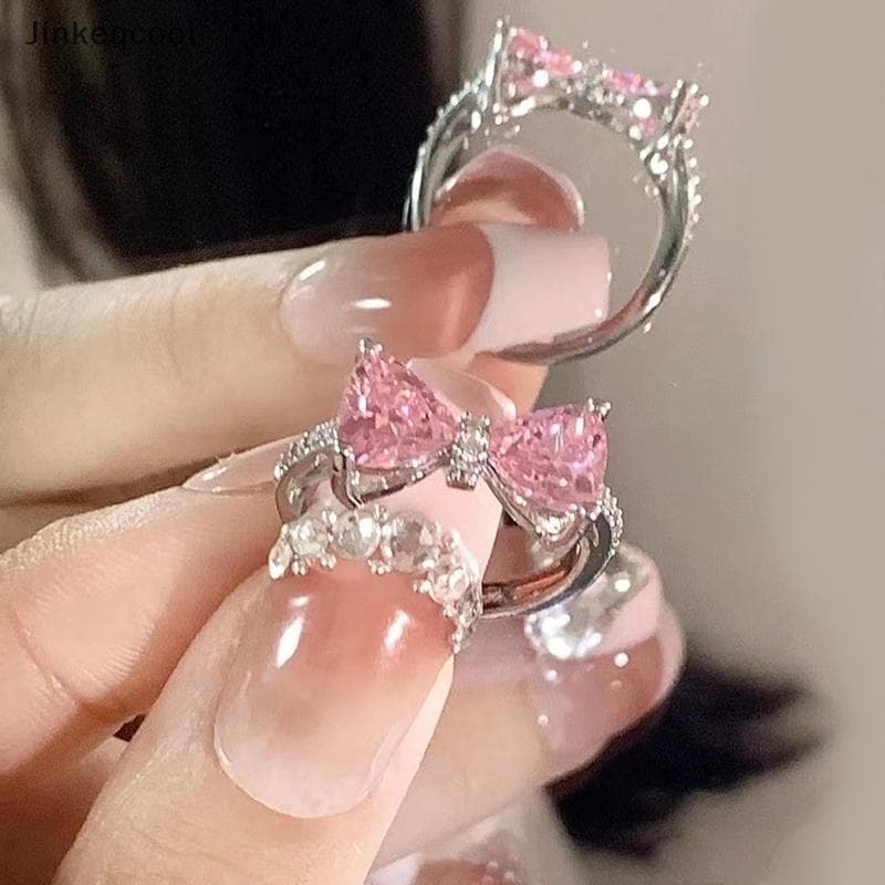 Jqbr Anéis De Arco De Cristal Para Mulheres Meninas Romântico Zircão Bowknot Anel Abertura Ajustável De Dedo Moda Jóias