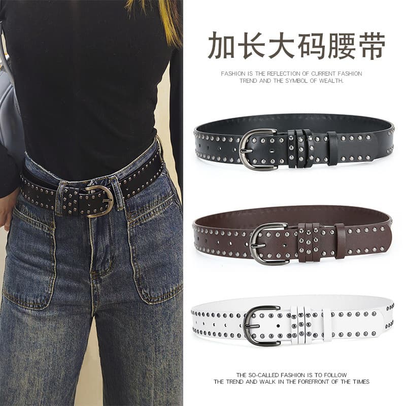 2026 novo estilo preto senhoras cinto tamanho grande com Jeans rebites quente menina estilo Punk High-End na moda All-Ma