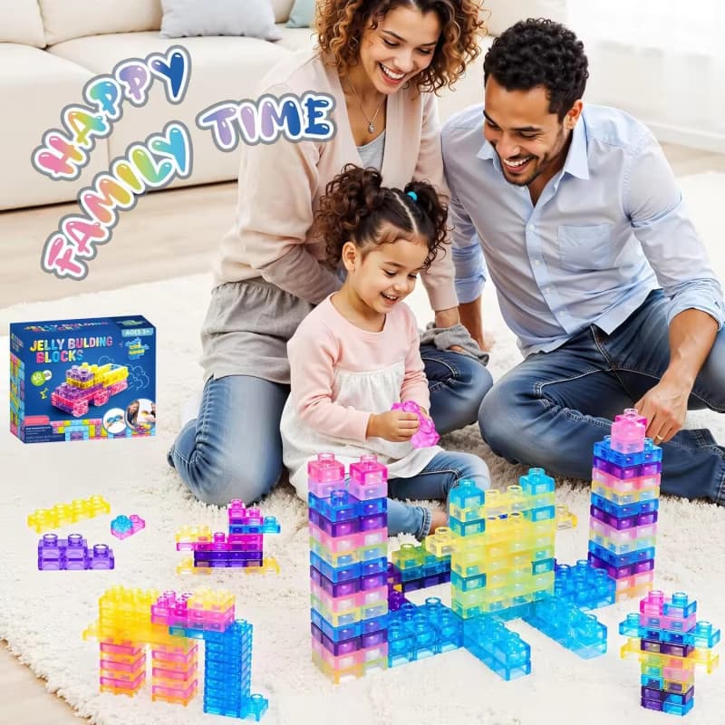 Blocos de Montar Gelatina 40 Peças Brinquedo Sensorial Macio Seguro Educativo Para Crianças