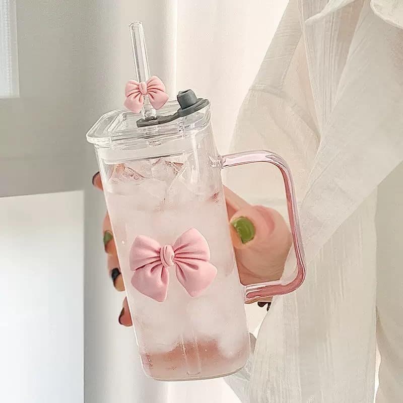 Copos De Vidro Com Tampas E Canudos , Resistentes Ao Calor , Transparentes Água Quente Fria , Adequados Para Café Domést