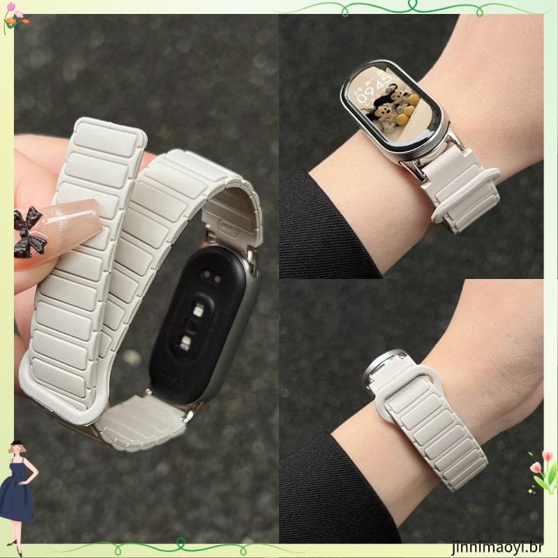 Adequado para Xiaomi banda 10 pulseira moda banda 9 pele-amigável Ultra-fino luz luxo Universal Silicone pulseira magnét