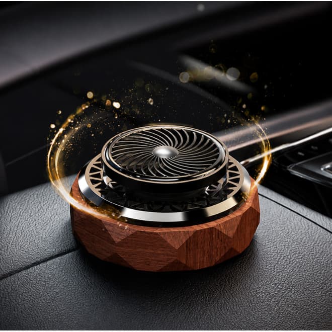 Aromatizador de ar rotativo para carro movido a energia solar, estilo madeira, para painel do carro.
