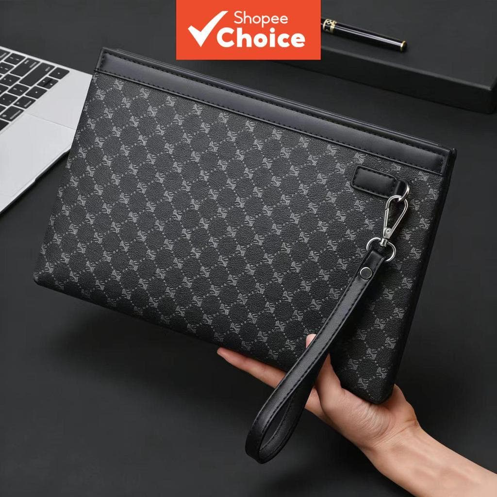 Bolsa Masculina Organizadora de Ferramentas com Grande Capacidade, Carteira com Zíper em Padrão Trançado e Alça de