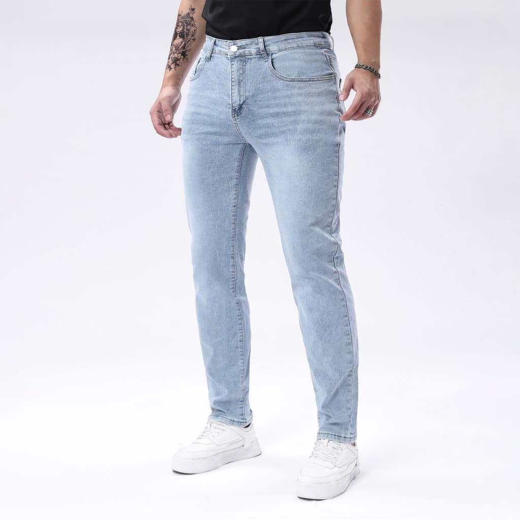 Calças de brim masculinas tamanho europeu edição especial estiramento Denim calças mais magro olhar aço brilhante azul c