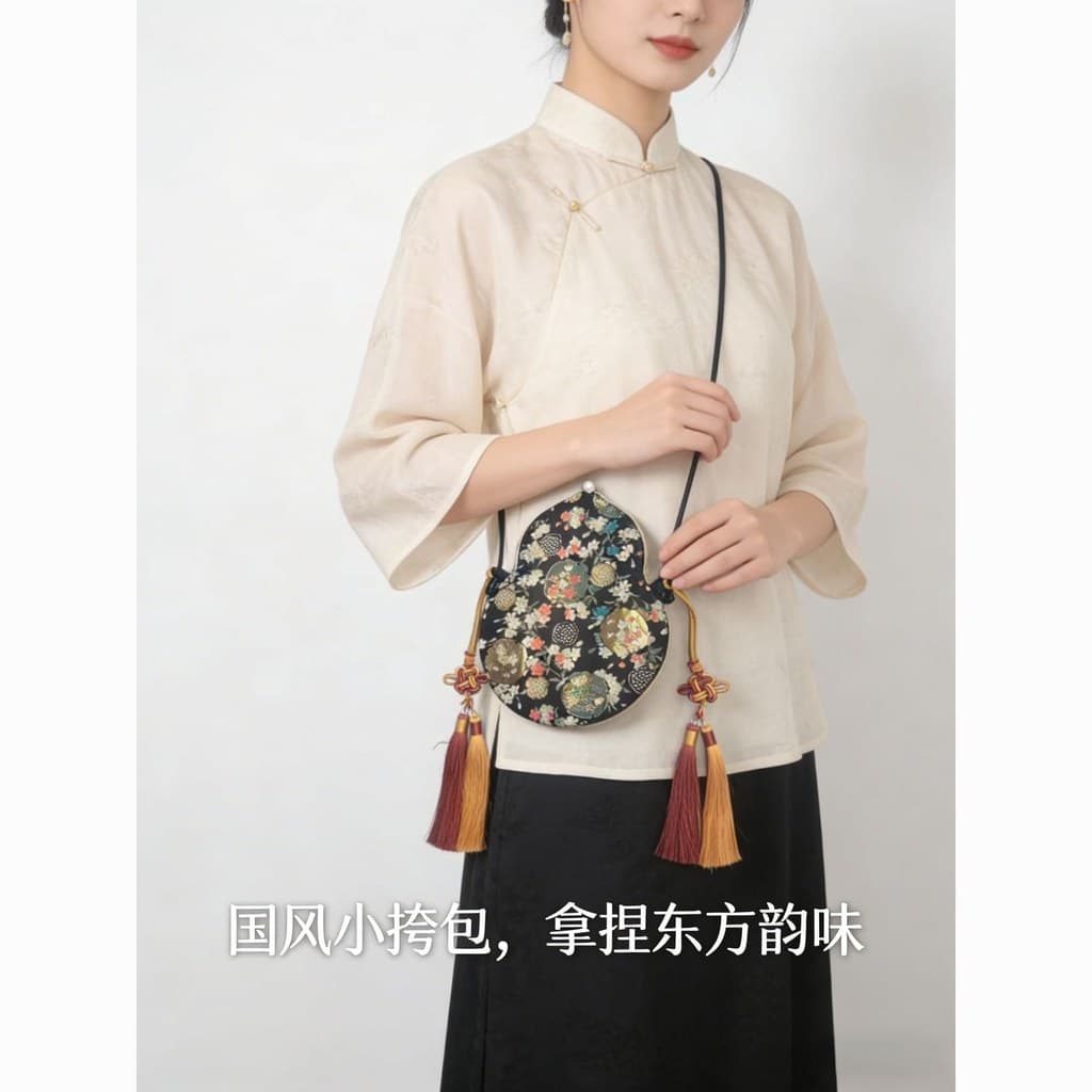 Saco de cabaça bordado estilo étnico pai-filho Hanfu acessórios saco do telefone móvel diário Commuter borla saco d