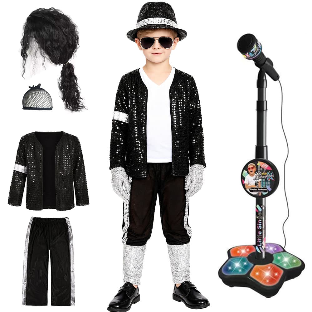 Halloween Crianças Jackson Traje Preto Retro Conjunto De Roupas Meninos 70s 80s Pop Rock Superstar Palco Desempenho Moda