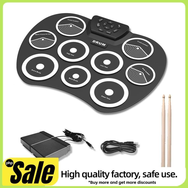 Conjunto De Bateria Eletrônica Tambor Enrolado À Mão Interface MIDI De 9 Almofadas Suporta Jogos Portátil Com Pedais De