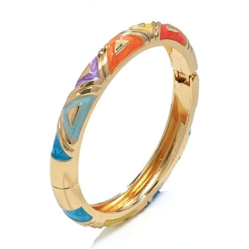 Pulseira Cloisonne Para Mulheres , Robusta Esmaltada Em Formato De Triângulo Delta Geométrica Fofa Vários Tons Banhada A