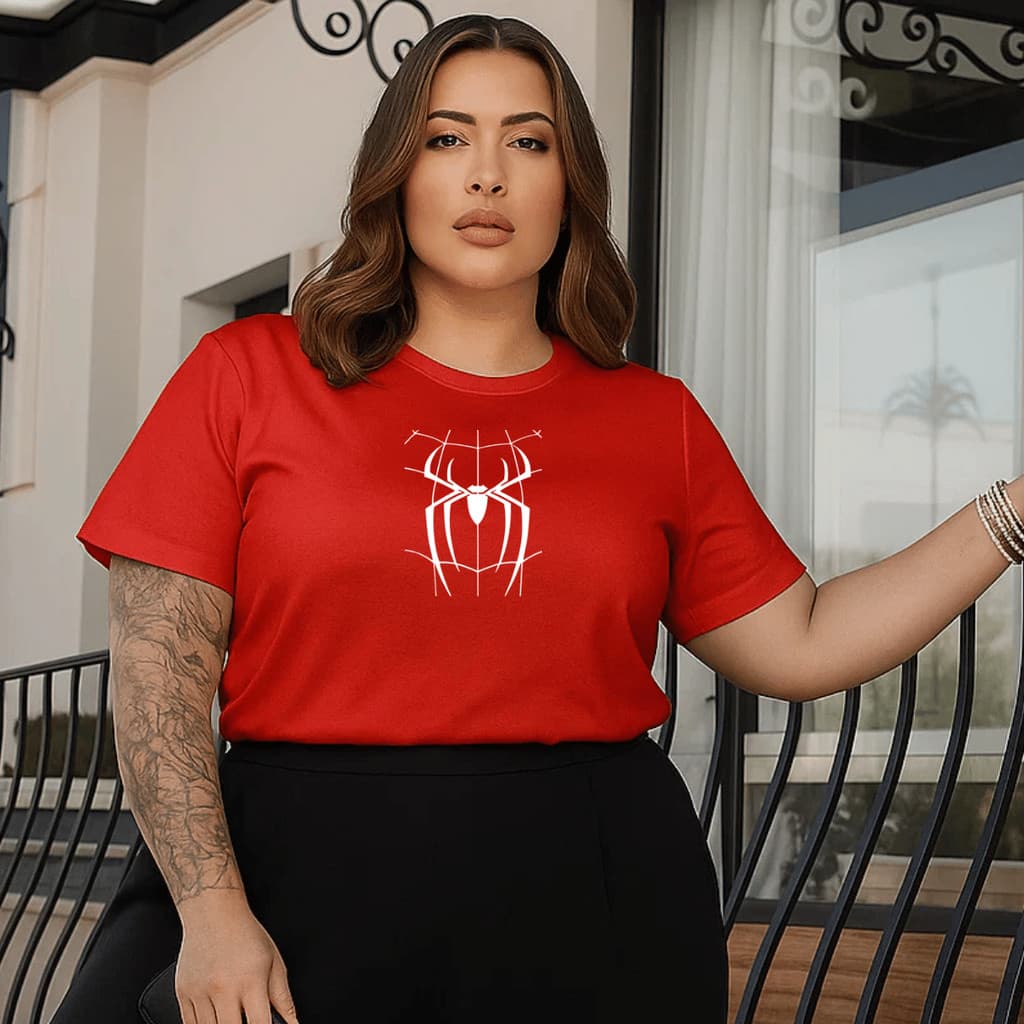 Camiseta Feminina Plus Sise Estampada Aranha Blusa 100% Algodão Do P ao GG Tamanho Normal, do G1 Ao G5 Plus Sise