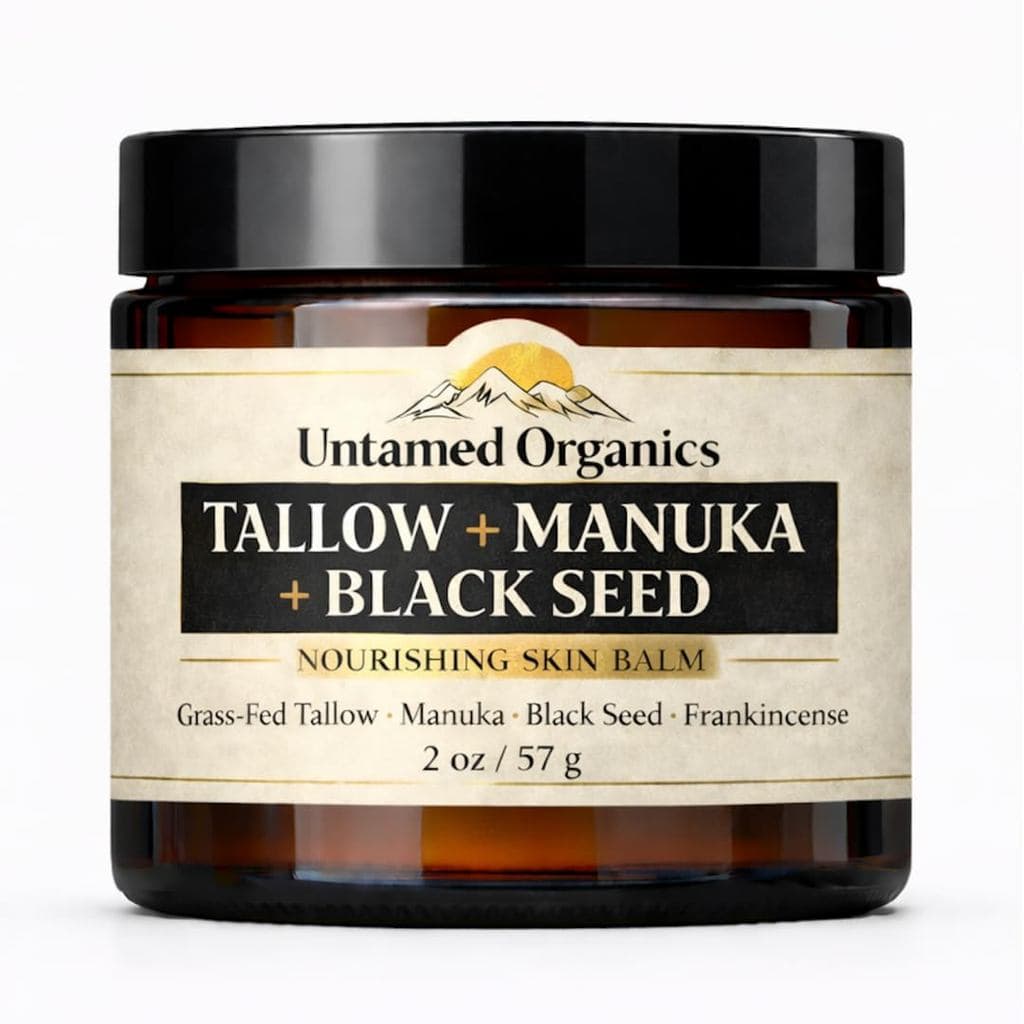 Untamed Organics Bálsamo de Sebo com Mel de Manuka, Óleo de Semente Preta e Olíbano – Hidratante de Sebo de Carne de Gad